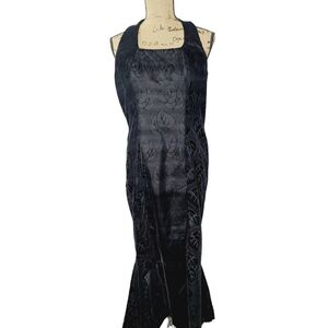Vintage Velvet Victorian Gothic Brocade Trumpet Maxi Dress / Wednesday Prom